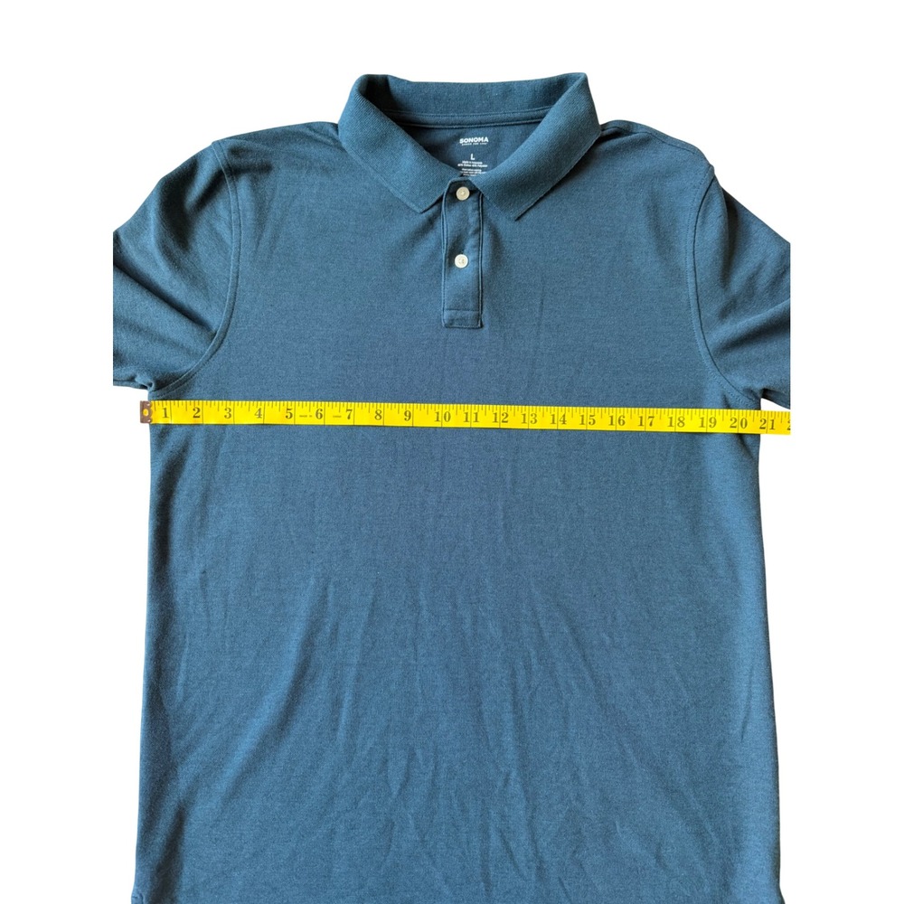 Sonoma Goods For Life Mens Teal Blue Pique Short Sleeve Polo Shirt Large L - Picture 4 of 5